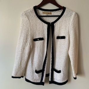 White crochet style blazer with black detail